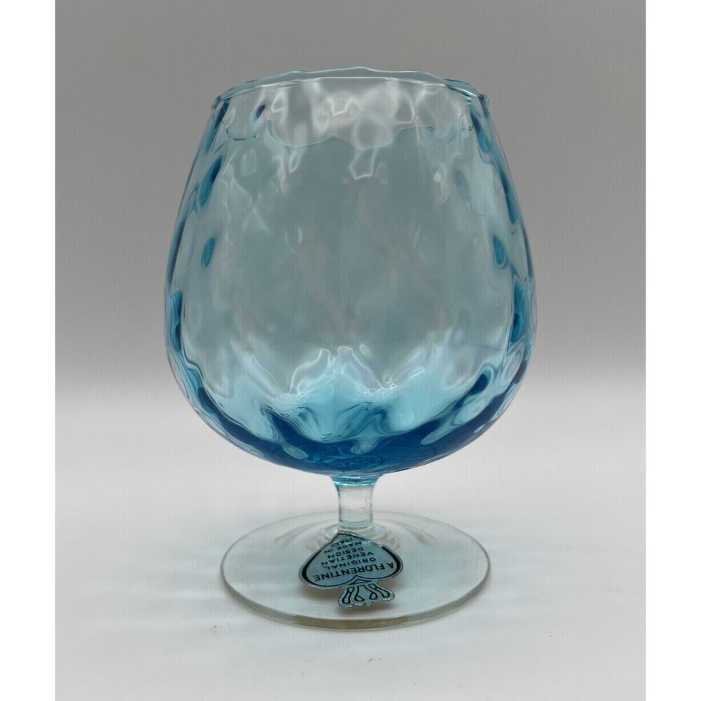 Florentine Empoli Aqua Blue Optic Glass Brandy Snifter 5” Hand Blown Italy